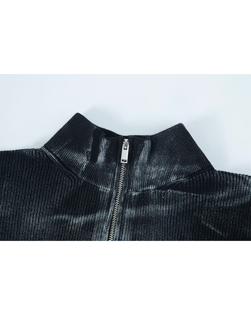 Black Garment Dyed Knit Zip-Up (Pre-Order)