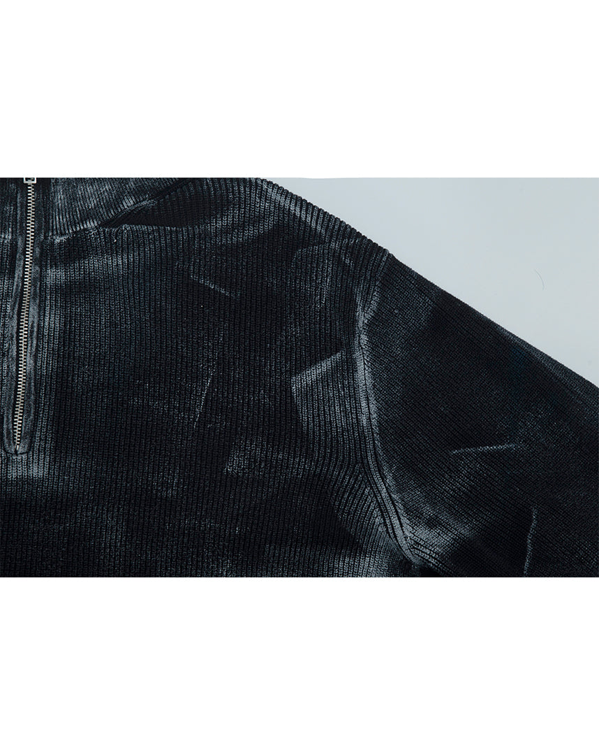 Black Garment Dyed Knit Zip-Up (Pre-Order)
