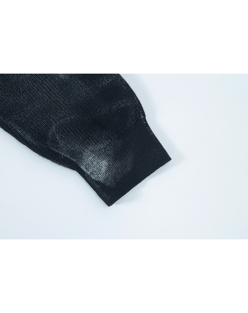 Black Garment Dyed Knit Zip-Up (Pre-Order)